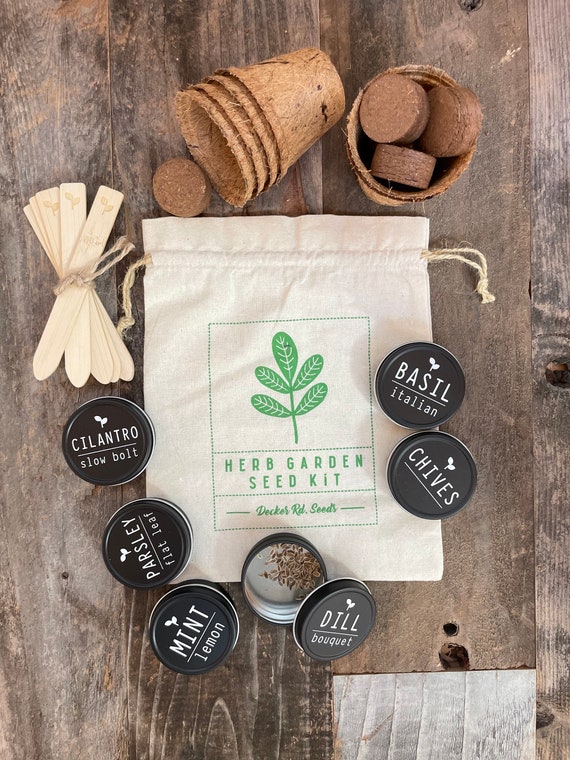 Herb Garden Seed Starter Kit, Basil, Cilantro, Mint, Chives, Parsley, Dill
