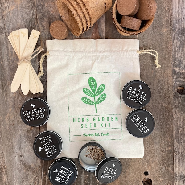 Herb Garden Seed Starter Kit, Basil, Cilantro, Mint, Chives, Parsley, Dill
