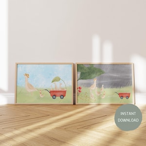 Goose Print, Silly Goose Illustration, Poster for Kids, Wall decor, children&#39;s room nursery, red beige blue sky