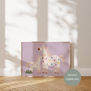 Horse Print, colorful polka dots, Illustration, Poster for Kids, Wall decor, children's room nursery art