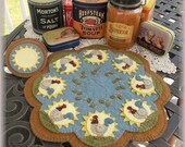 Retro Roosters Penny Rug Candle Mat with Mini Mats Coasters MAILED PAPER PATTERN