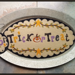 Alfombra de Halloween con forma de centavo y aplique de lana, tapete para mesa, bandeja y tapete pequeño, PATRÓN DIGITAL