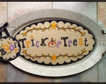 Trick Or Treat~Halloween Penny Rug/Wool applique Table Mat Tray Mat with Mini Mat DIGITAL PATTERN