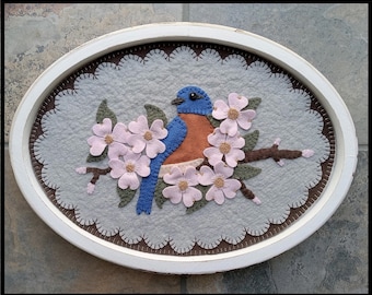 Eastern Bluebird~Dogwood Penny Rug/Wool applique Table Mat DIGITAL PATTERN