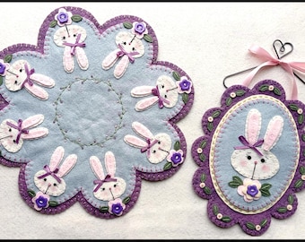 Spring Bunnies~Spring/Easter Penny Rug/Candle Mat with Mini Mat Set MAILED PAPER PATTERN