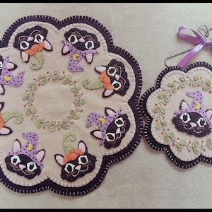 Felinos festivos ~ Alfombra de centavos de otoño/gato negro/alfombrilla para velas con minialfombrilla PATRÓN DIGITAL