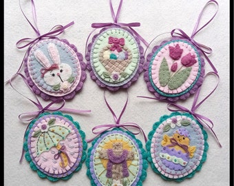 Happy Easter/Spring Wool Applique Ornaments, Ornies /MAILED PAPER PATTERN