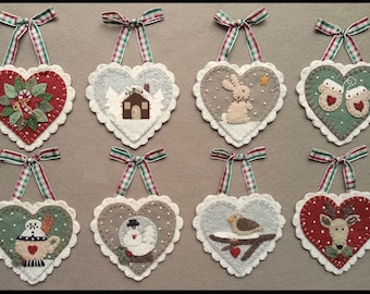 Holiday Hearts/Wool Applique Christmas Ornaments, ornies /Winter DIGITAL DOWNLOAD PATTERN