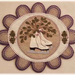 Mistletoe Memories~Ice Skates Penny Rug Table Mat Wool Applique DIGITAL PATTERN