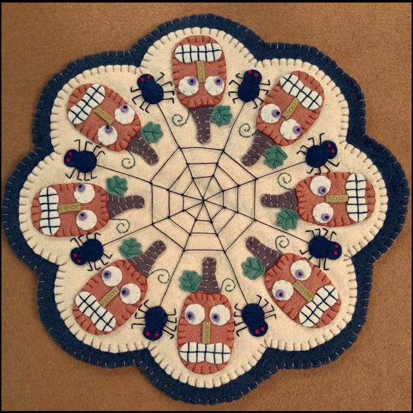 UPDATED! Jacks & Spiders Halloween Penny Rug Candle Mat DIGITAL PATTERN