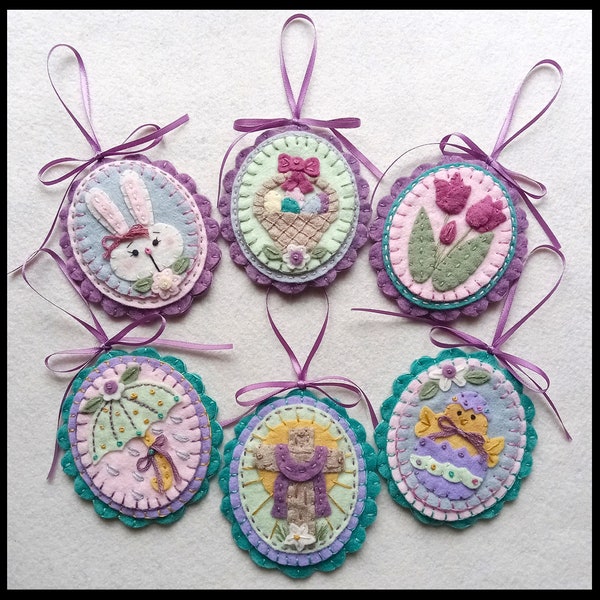 Happy Easter/Spring Wool Applique Ornaments, Ornies DIGITAL DOWNLOAD PATTERN