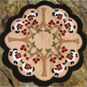 Under The Cherry Trees~Sheep penny rug candle mat DIGITAL PATTERN