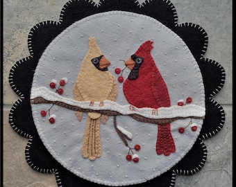 Devoted To You-Winter Cardinals penny rug wall/table mat DIGITAL PATTERN