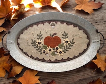 Picking Pumpkins~Autumn~Fall Sunflowers Penny Rug/Wool applique Table Mat MAILED PAPER PATTERN