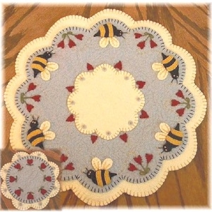 Bee My Honey Bee Penny Rug/Candle Mat with Coaster MAILED PAPER PATTERN