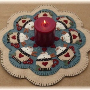 Santa's Cocoa Snowman penny rug candle mat MAILED PAPER PATTERN