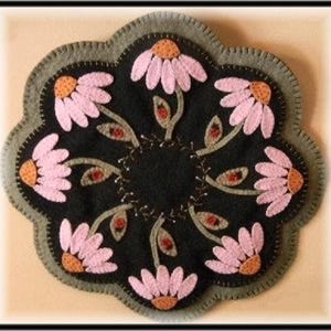 Summertime~Purple Coneflowers Penny Rug/Candle Mat MAILED PAPER PATTERN