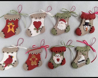 Mini Stockings/Wool Applique Christmas Ornaments, Ornies /Winter MAILED PAPER PATTERN