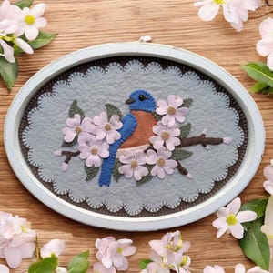 Eastern Bluebird~Dogwood Penny Rug/Wool applique Table Mat DIGITAL PATTERN