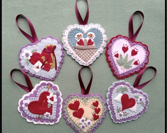 Sew In Love/Valentine Hearts Wool Applique Ornaments, Ornies /MAILED PAPER PATTERN