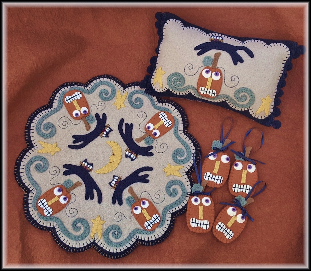 Mischief Night~halloween/fall Penny Rug/candle Mat With Mini Pillow ...