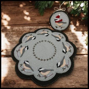 Cheerful Chickadees Candle Mat/Penny Rug with Mini Mat DIGITAL PATTERN