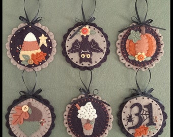 October Treats~Autumn/Fall/Halloween Wool Applique Ornaments, Ornies DIGITAL DOWNLOAD PATTERN