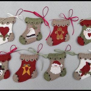 Mini Stockings/Wool Applique Christmas Ornaments, ornies /Winter DIGITAL DOWNLOAD PATTERN