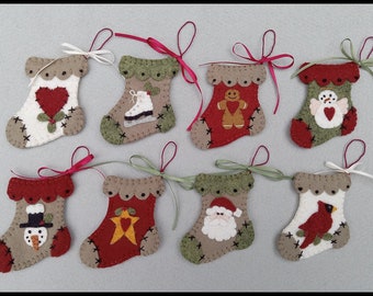 Mini Stockings/Wool Applique Christmas Ornaments, ornies /Winter DIGITAL DOWNLOAD PATTERN