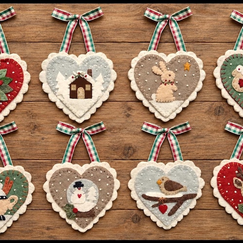 Adornos navideños con apliques de lana y corazones navideños, adornos/invierno PATRÓN DE PAPEL ENVIADO