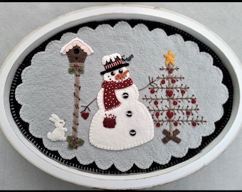 Winter Wonderland~Christmas Snowman Penny Rug/Wool applique Table Mat PATTERN