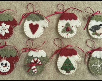 Mini Mittens/Wool Applique Christmas Ornaments, Ornies /Winter MAILED PAPER PATTERN