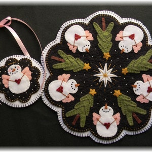 O Holy Night~snowman/angel Penny Rug/Candle Mat with Mini Mat MAILED PAPER PATTERN