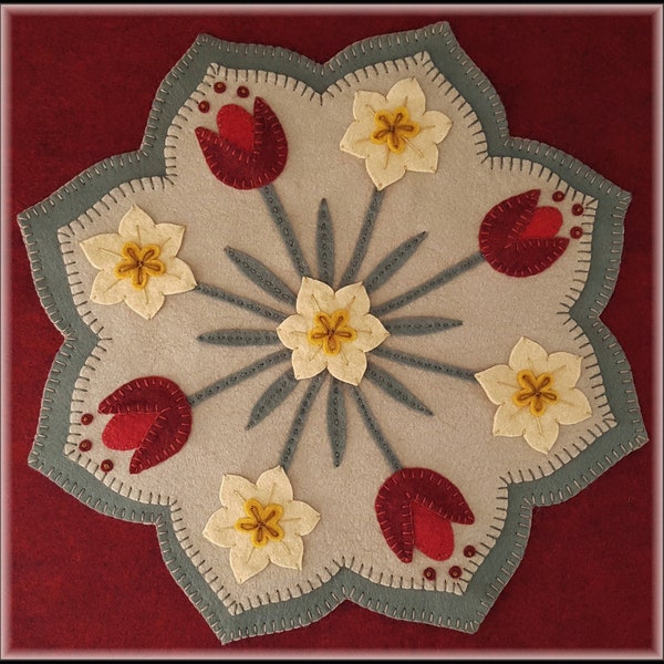 Spring Blossoms 2 Versions Penny Rug/Candle Mat DIGITAL PATTERN