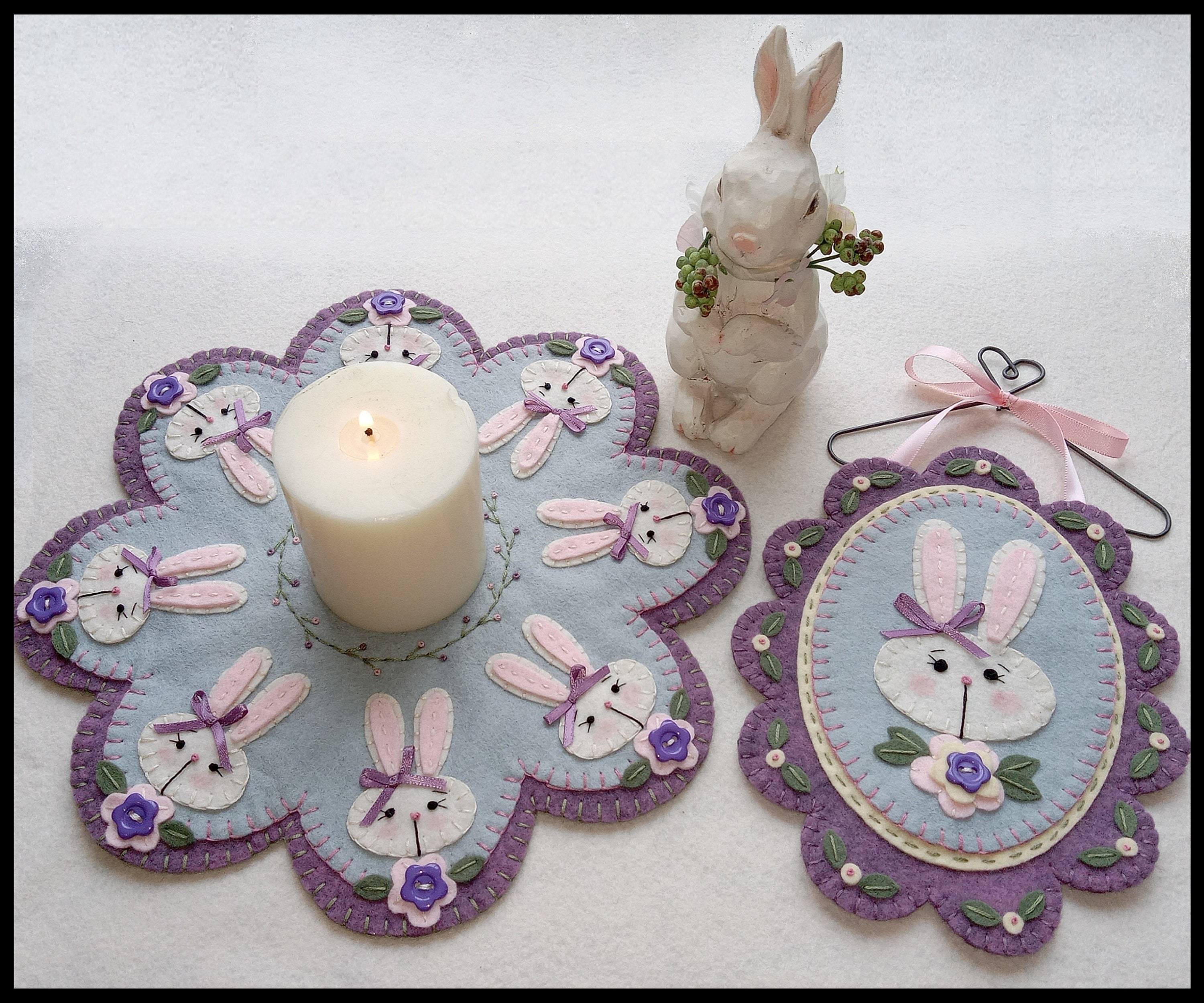 Spring Penny Rugs Spring Bunnies~spring/easter Penny Rug/candle Mat With Mini Mat Set ...
