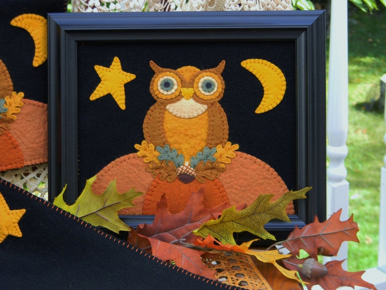 Night WatchmanOwl, moon, star, autumn Table Runner/Candle Mat DIGITAL PATTERN image 2