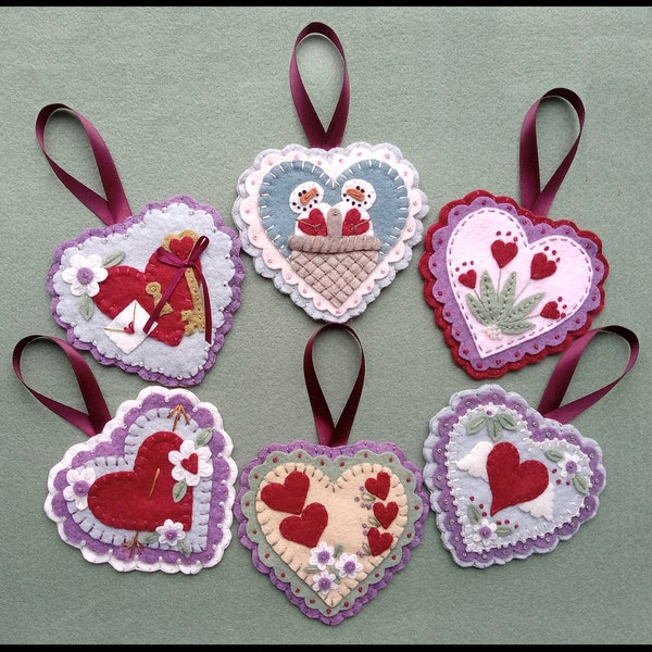 Sew In Love/Valentine Hearts Wool Applique Ornaments, Ornies DIGITAL DOWNLOAD PATTERN