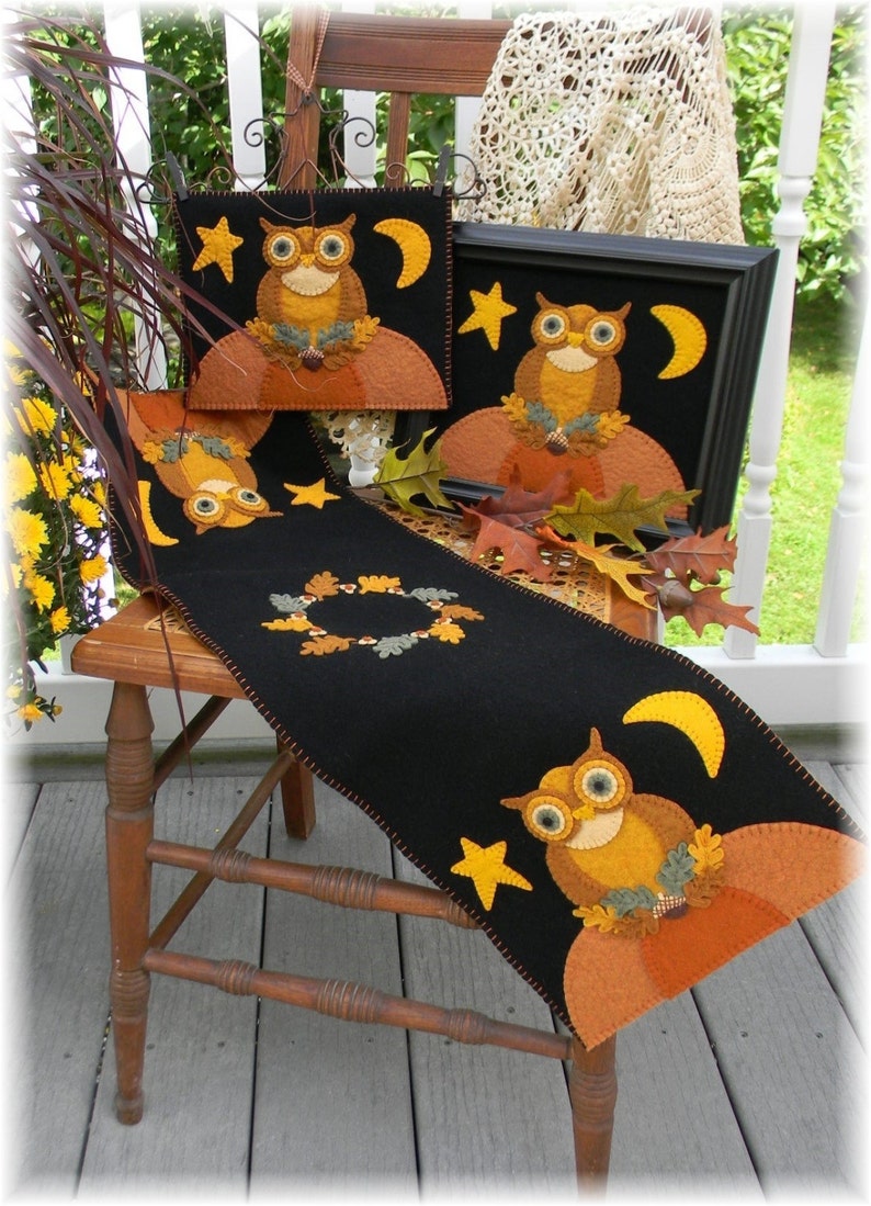 Night WatchmanOwl, moon, star, autumn Table Runner/Candle Mat DIGITAL PATTERN image 1