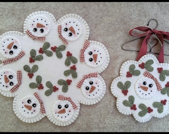 Snow Girls~Snowman/Christmas/Holly Penny Rug~Candle Mat with Mini Mat DIGITAL PATTERN