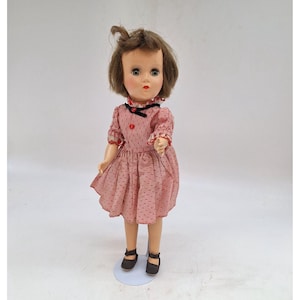 Vintage Effanbee walker doll 1950s hard plastic blue sleep eyes brown wig 15&quot; multiple outfits