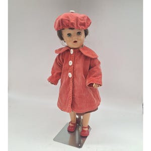 Vintage doll 1950s hard plastic blue green sleep eyes brown wig unmarked 18&quot;