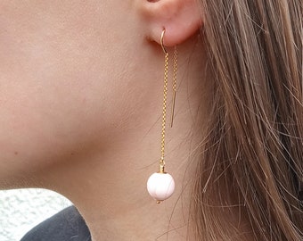 Queen Conch 14K GF Threader Earrings, Queen Conch threaders, Queen Conch pearls, Queen Conch earrings in gold, pink Queen Conch, pink shell
