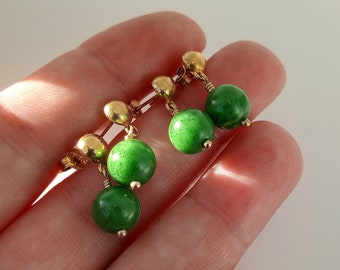 Maw Sit Sit like natural green Jade earrings in gold vermeil silver, natural green stone gold earring, imperial green Jasper earrings