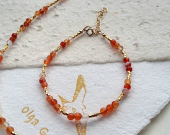 Carnelian beaded bracelet, 14K gold filled Carnelian bracelet, genuine Carnelian jewellery, women's Carnelian bracelet, Carnelian orange