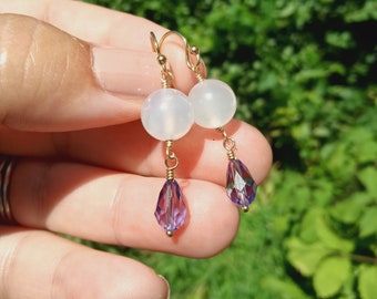 White Onyx Tanzanite Crystal 14K Gold Filled Earrings, White Bridal Earrings, Bridal Shower, Bridesmaid Tanzanite, Bridesmaid White