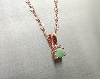 Natural Emerald Gemstone Rose Gold Filled Necklace, Real Sokoto Brazilian Emerald Chain Pendant, Genuine Emerald Necklace, May Birthstone