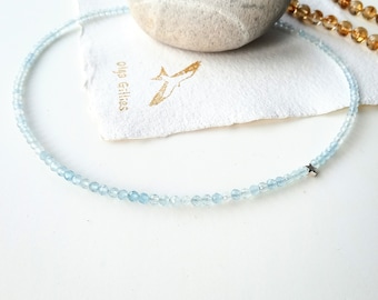 Aquamarine gemstone necklace, dainty blue Aquamarine necklace, dainty Aquamarine choker, layering Aquamarine necklace, March birthstone
