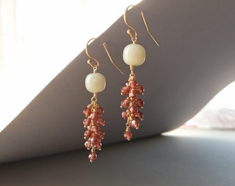 Ethical Sustainable Jade Beads Long Threader Earrings in 14Kgf Rose Gold Filled, Ready to Ship