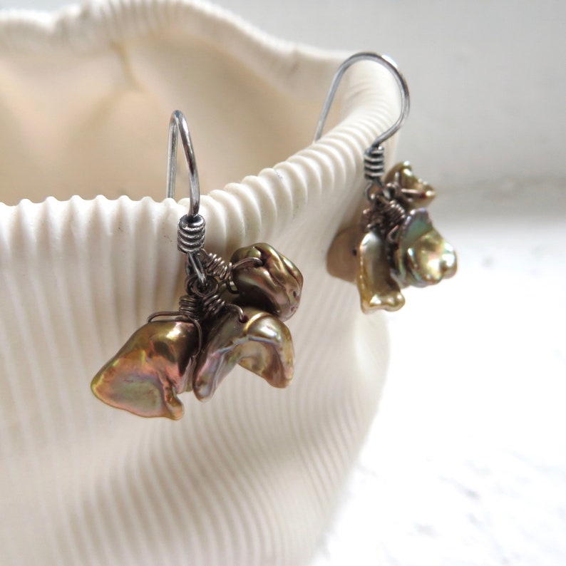 Green hotsell Keishi Pearls Petticoat Earrings June Birthstone