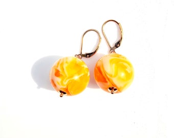 Huge Amber 14K GF Leverback Earrings, Pressed Amber Gold Earrings, Butterscotch Amber Earrings, Butterscotch Amber statement earrings
